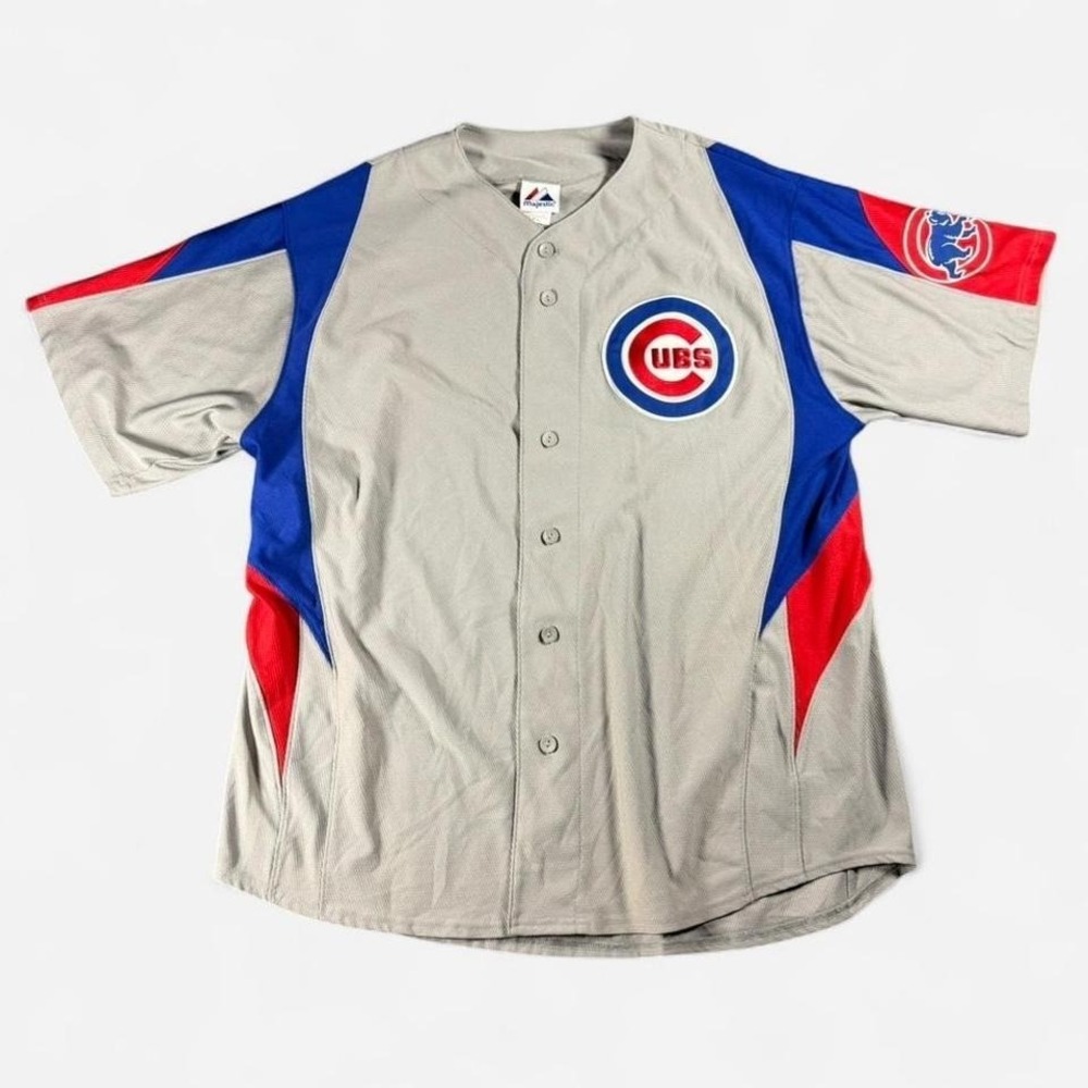 Majestic Chicago Cubs MLB Baseball Jersey Bomb Pop Gray Sewn‎ Patches Size XL